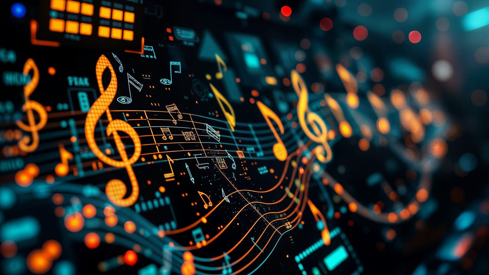 Metal Music Banner with AI and Pixelated Notes