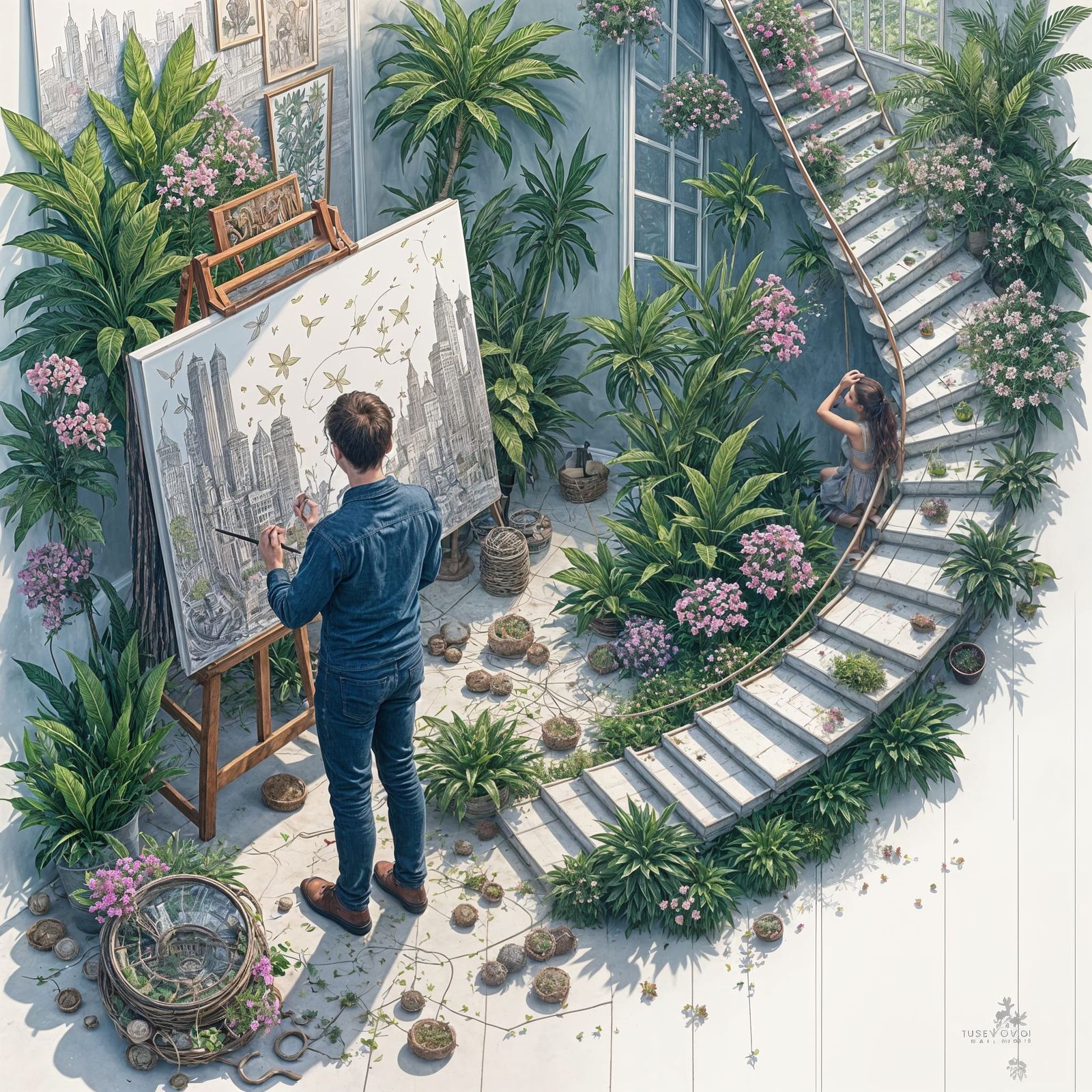 Tranquil Art Room Scene with Chaotic Drawing