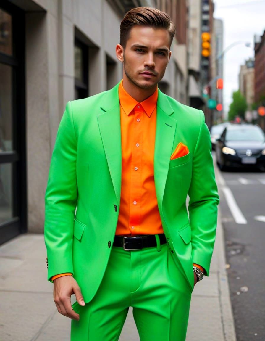 Neon Green and Orange: Bold Male Fashion Designs
