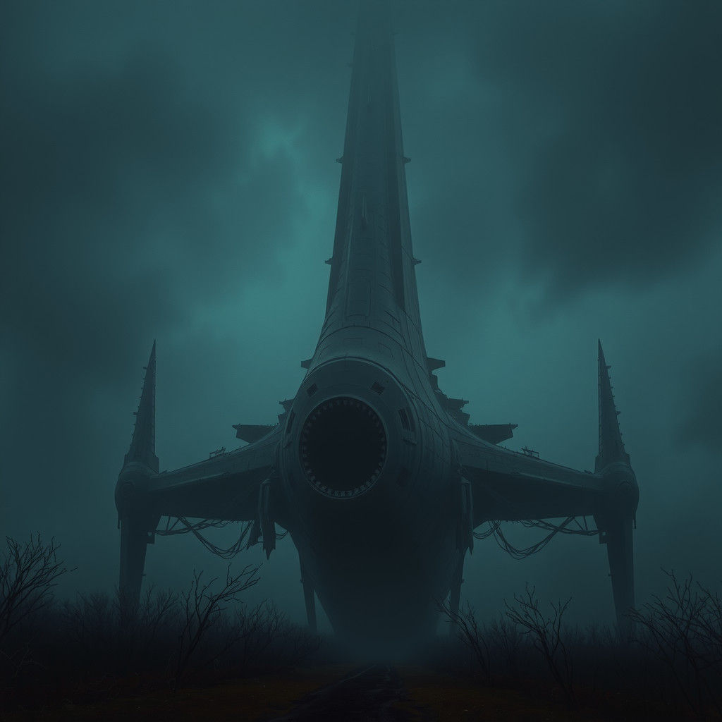 Eerie Abandoned Alien Vessel in Thick Fog