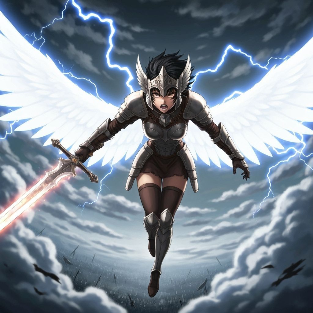 Fierce Anime Valkyrie Descends into Battle