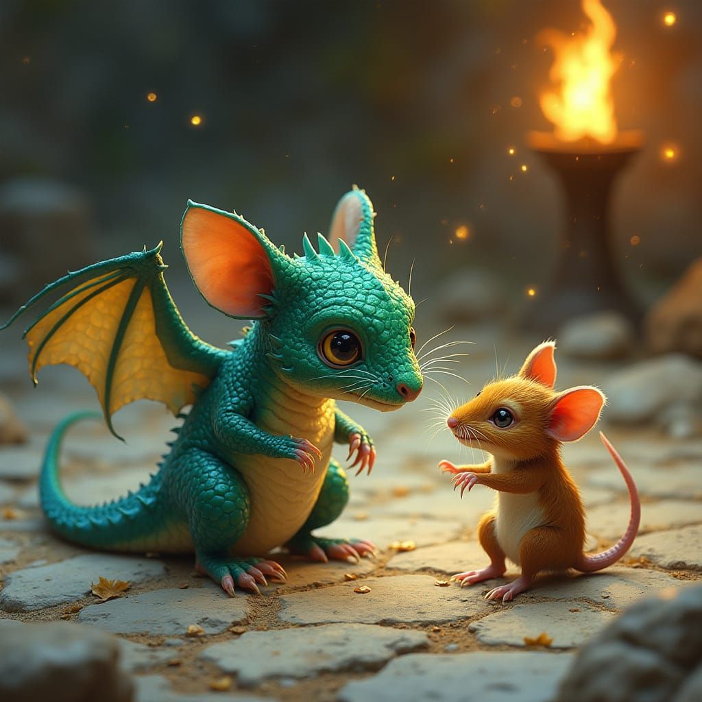 Tiny Dragon Battles Mouse in Whimsical, Dinotopia-Inspired S...