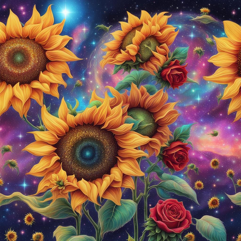 Cosmic Sunflowers and Roses in Holographic Illustration