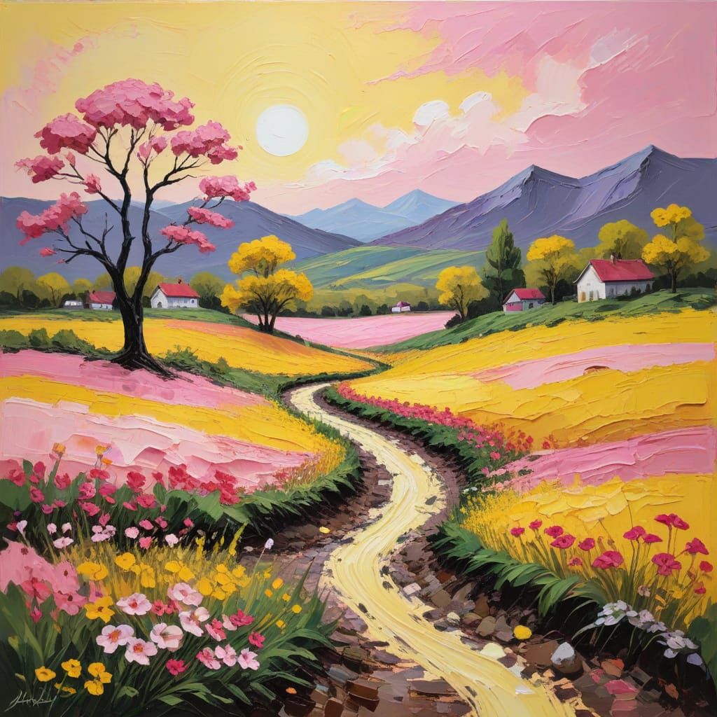 Vibrant Impasto Landscape in Warm Hues