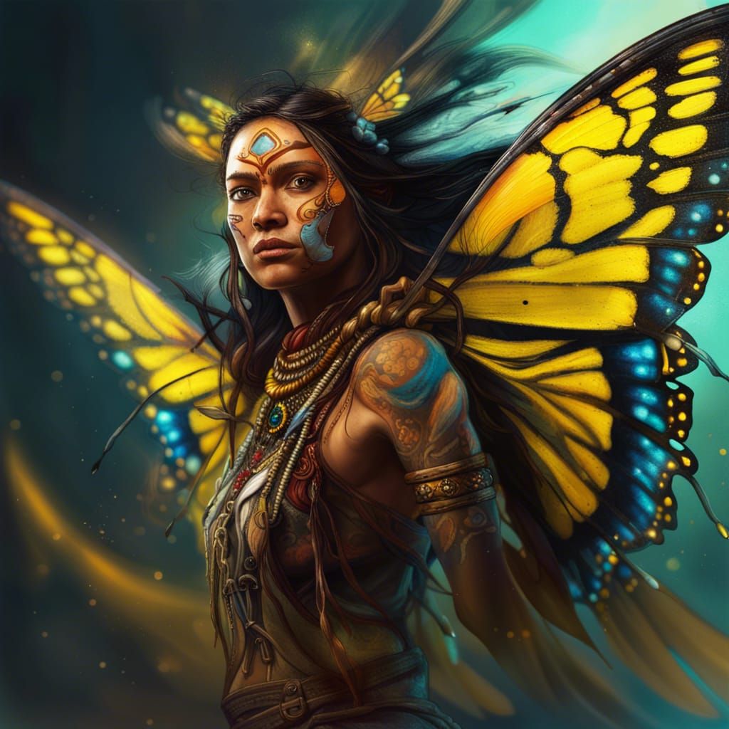 Flying Shaman Woman with Butterfly Wings