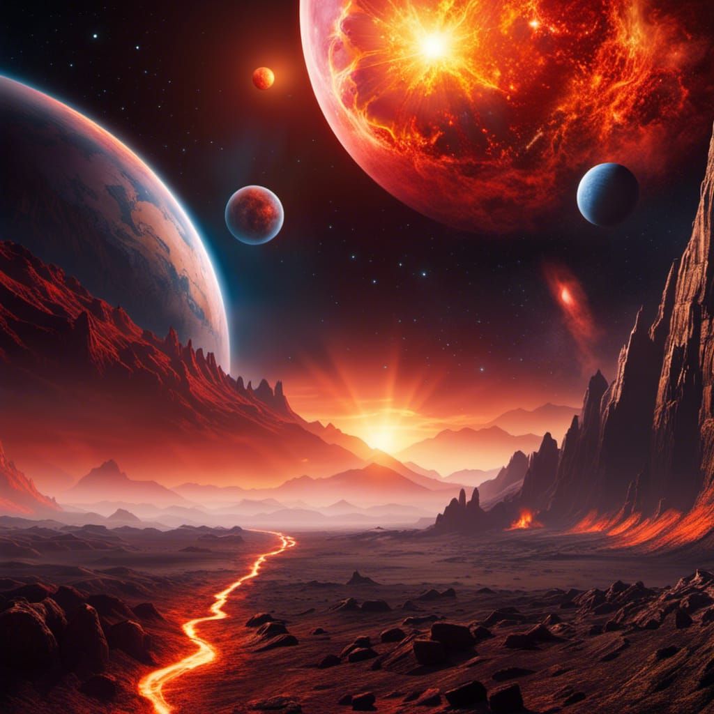 Hellish Exoplanet Landscape in Hyperrealistic Fantasy Style