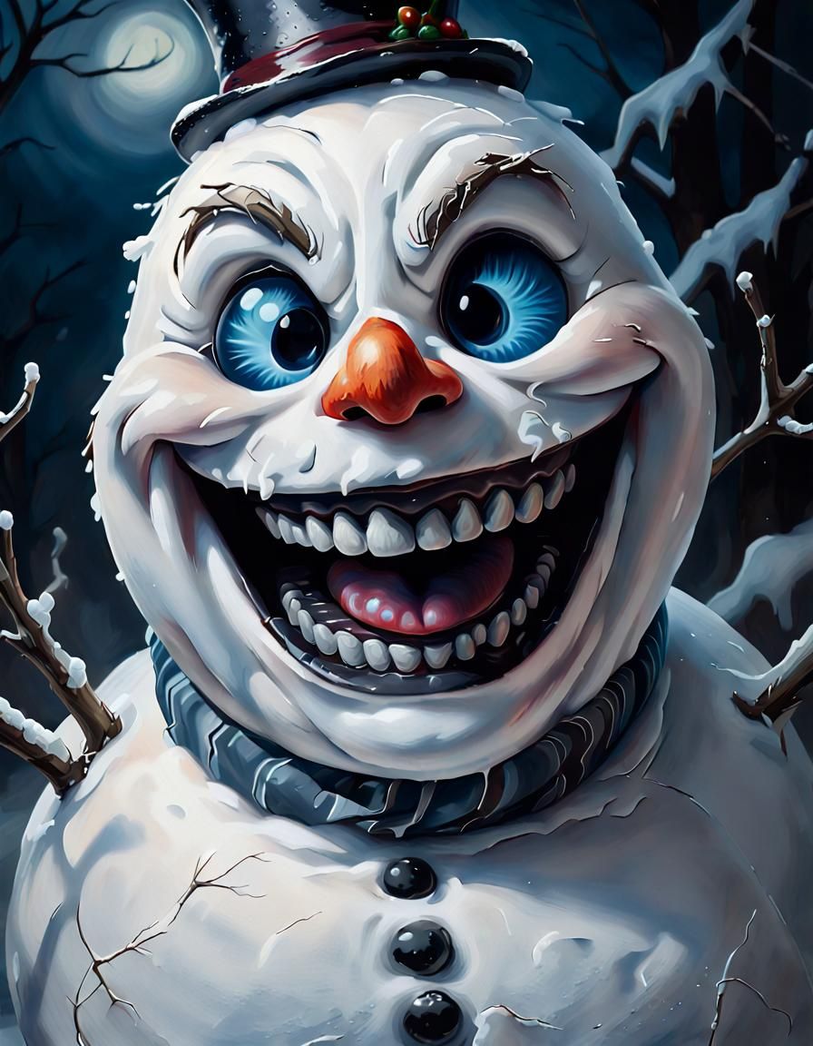 A Hauntingly Vivid Winter Scene with a Spooky Snowman