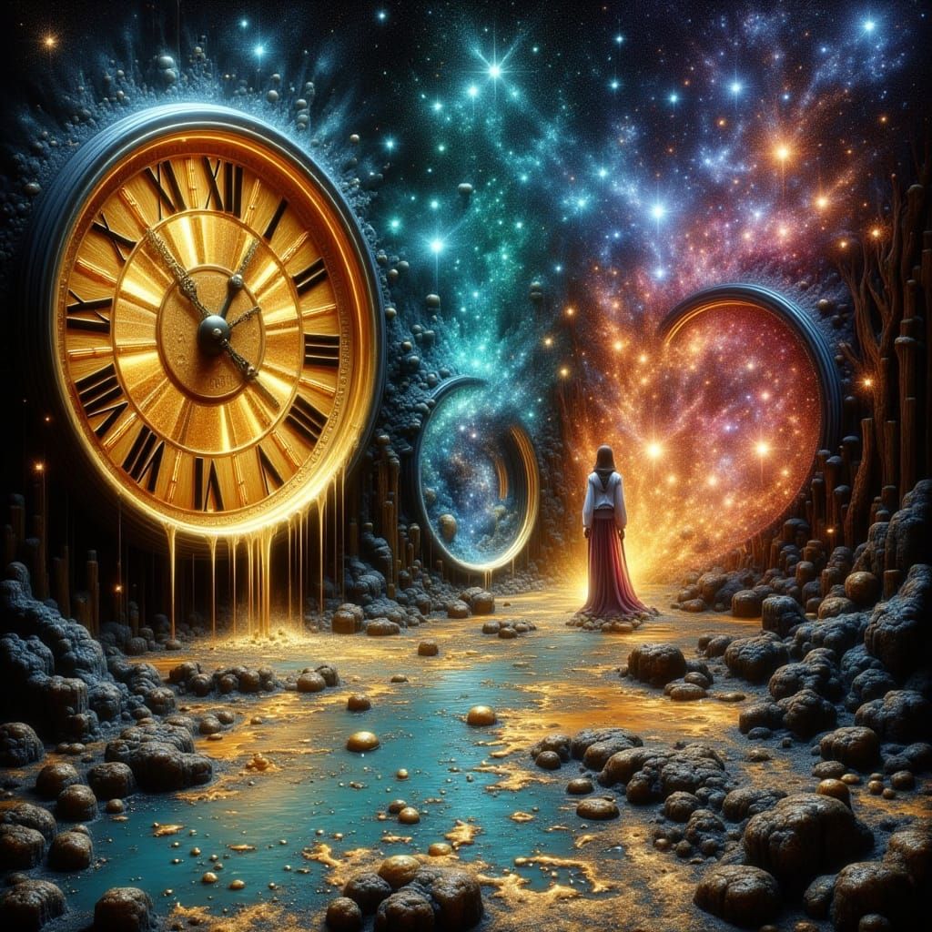 Surreal Melting Clock Portals to Different Eras