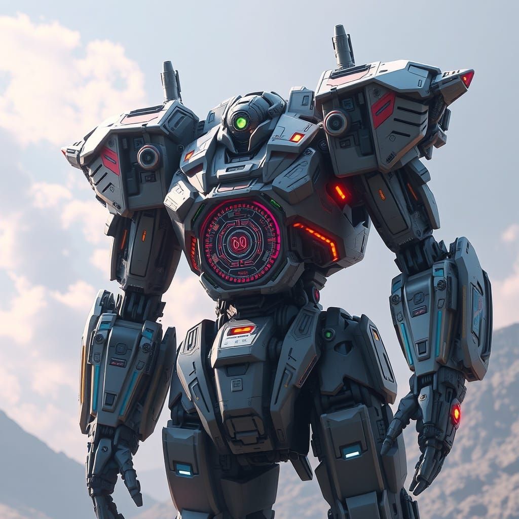 Futuristic Mecha with Integrated Computer Core Splash Screen...