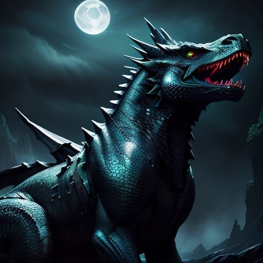 Girl on Dragon in Moonlight: Digital Art