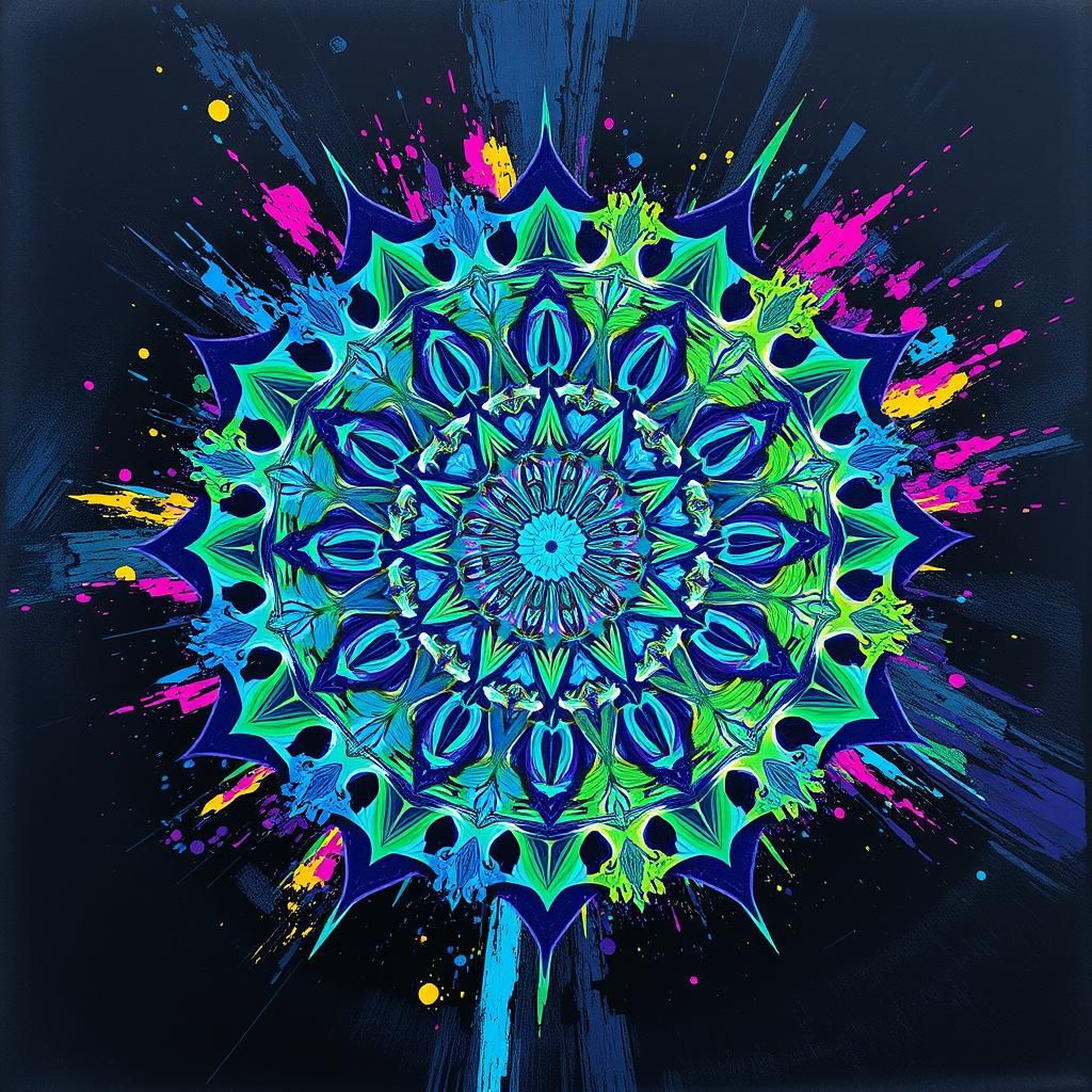 Vibrant Geometric Mandala in Street Art Style