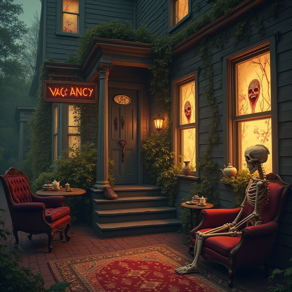 Haunted Victorian Bed and Breakfast in Horror-Comedy Style