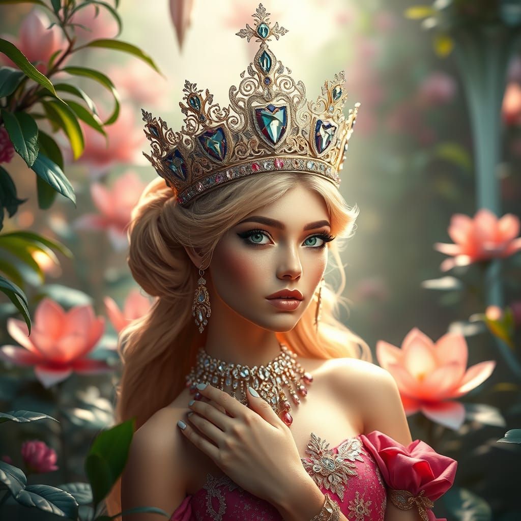 Regal Princess in Lush Fantasy Environment