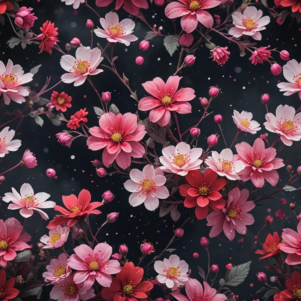 Whimsical Floral Fantasy in Vibrant Pink and Red