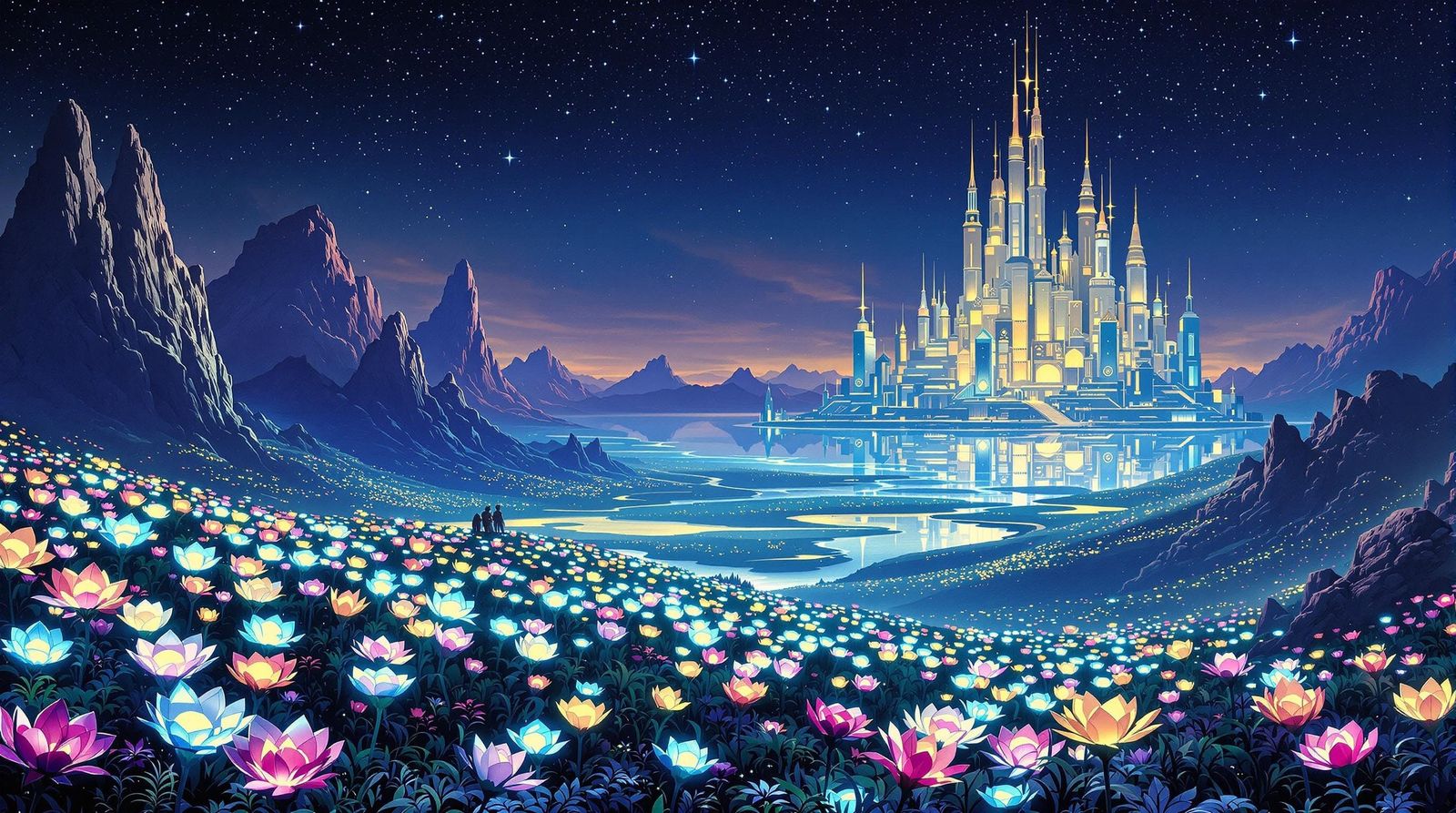 Futuristic City Surrounded by Alien Gem Flowers