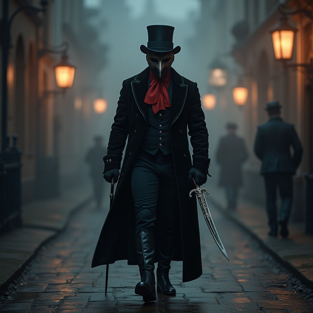 Victorian Gentleman in Fog, Gothic Fantasy Concept Art