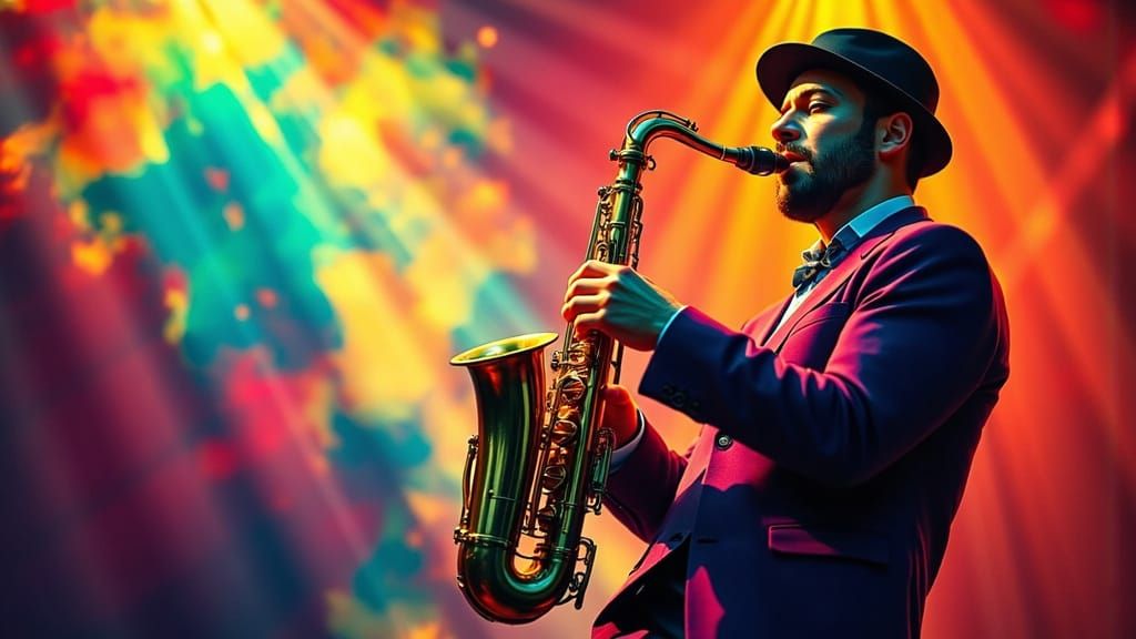 Abstract Cubist Jazz Saxophonist in Surreal Style