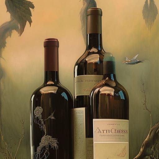 Wine Bottle with $2 Tag in Digital Art Style