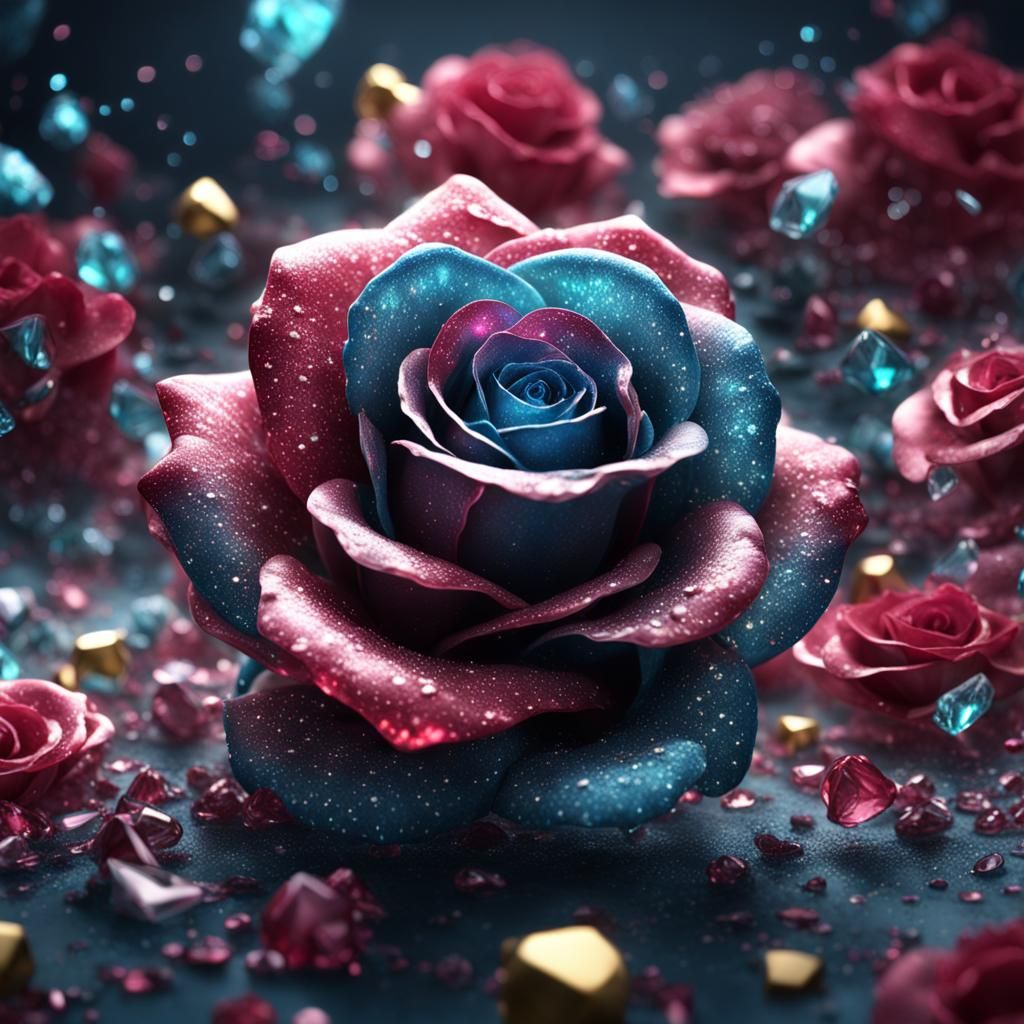 Sparkling Crystal Rose: Detailed Digital Art