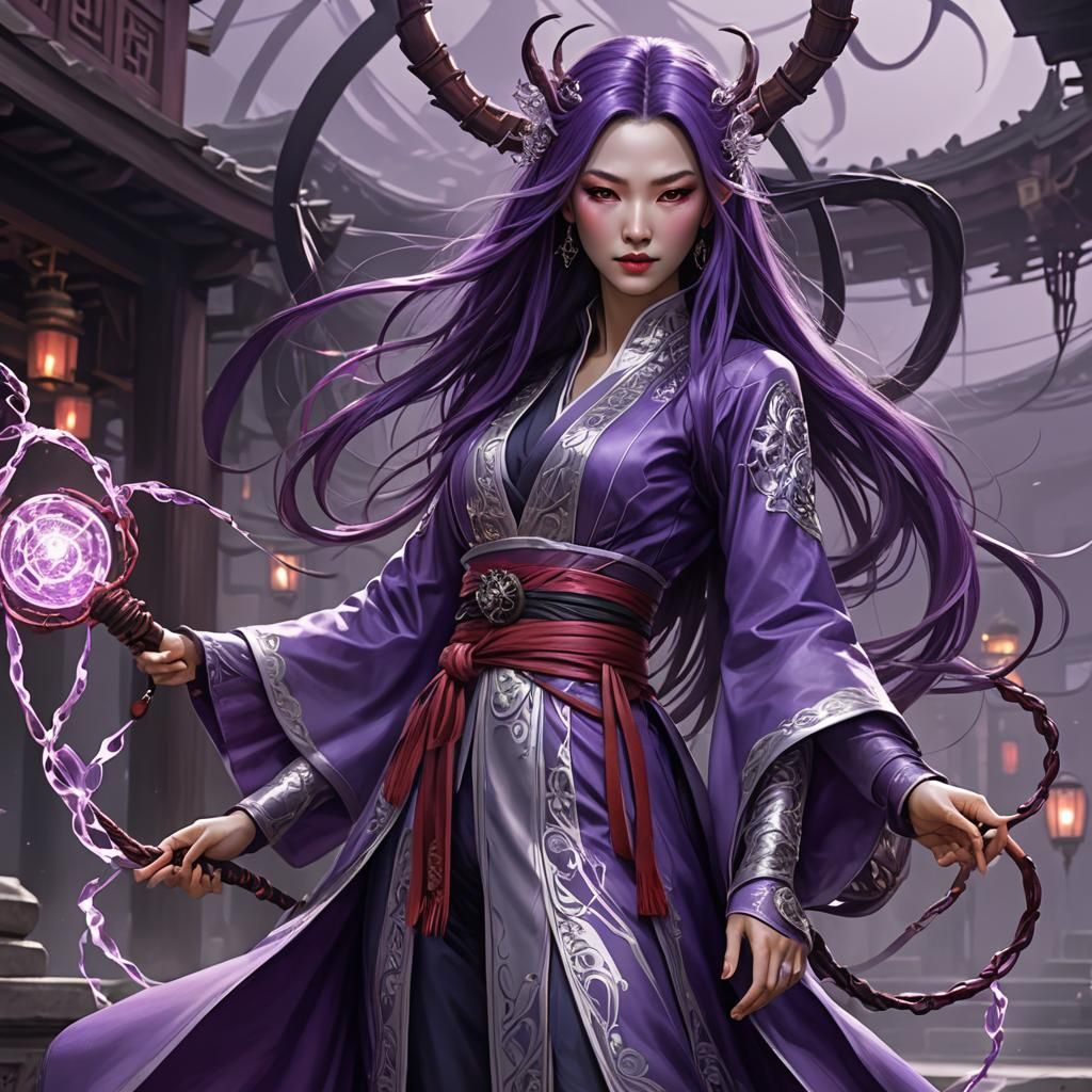 Yu Ziyuan: Violet Spider in Dark Fantasy Style