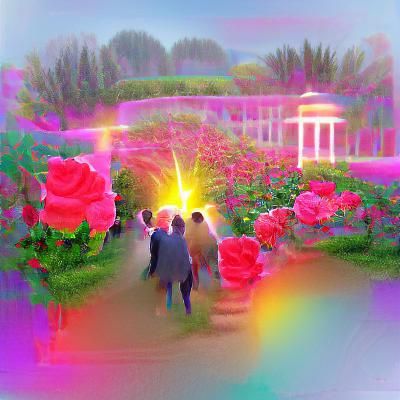 Rose Garden Walkers in Romantic Lighting