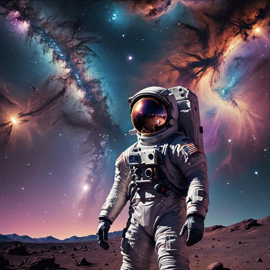 Astronaut on Distant Planet in Post-Impressionist Style