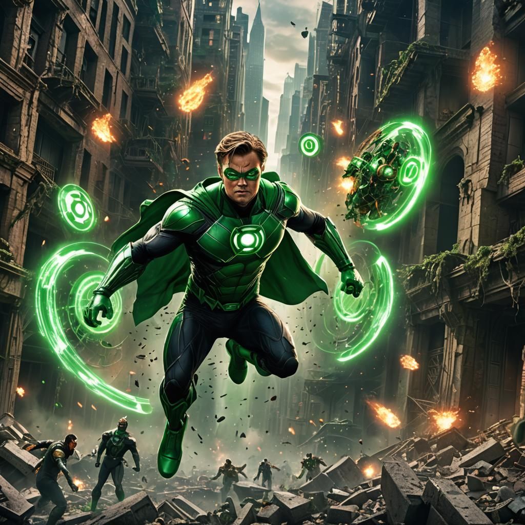 Green Lantern Battles Parademons in Gotham Ruins