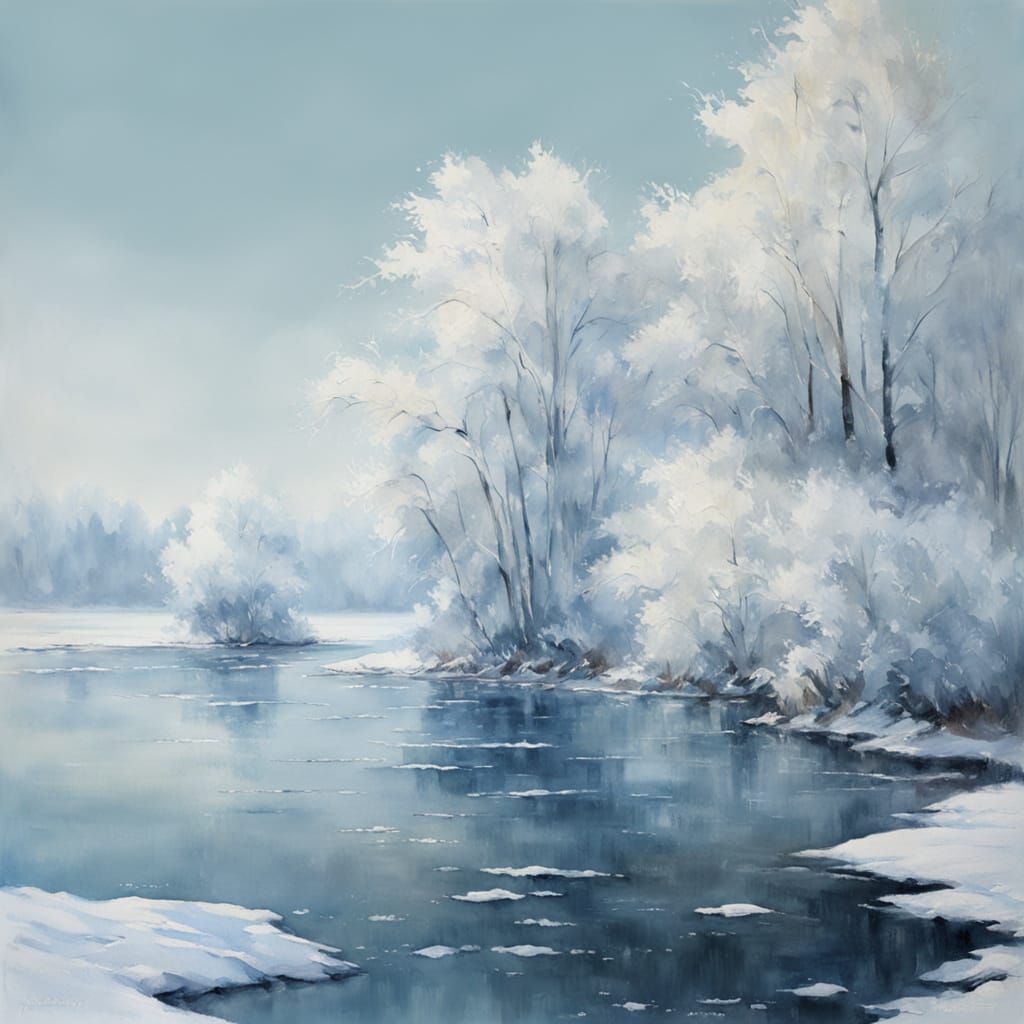 Frozen Lake in Cool Tones as Oil Painting