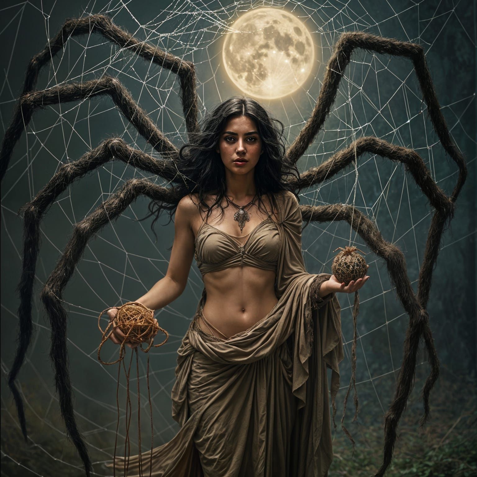 Mystical Drider Weaving Web in Moonlight