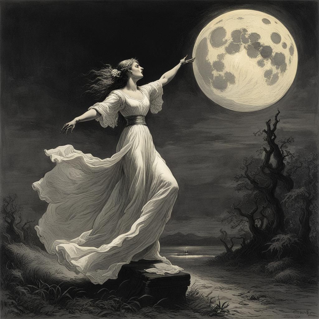 Woman Dancing in Moonlight: Gothic Horror Illustration