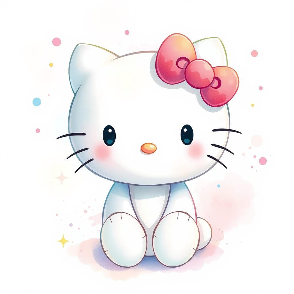 Whimsical Hello Kitty in Delicate Pastel Watercolours
