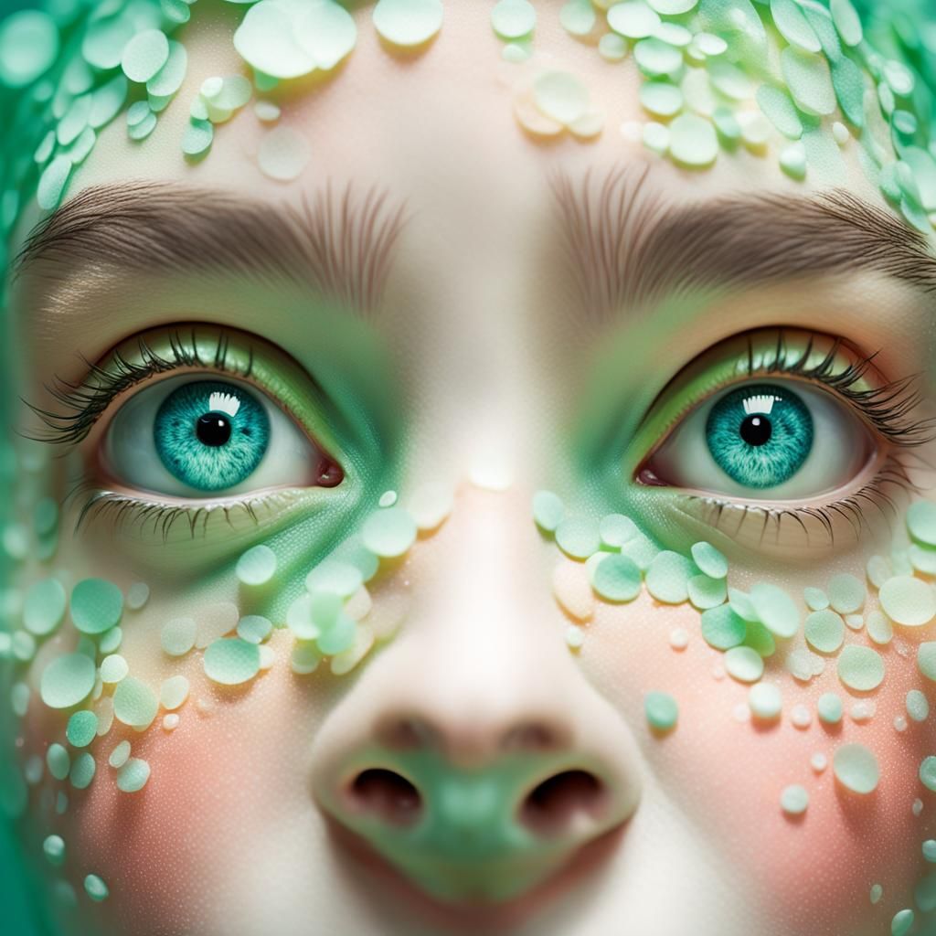 Hyperrealistic Close-Up of Woman with Iridescent Eyes
