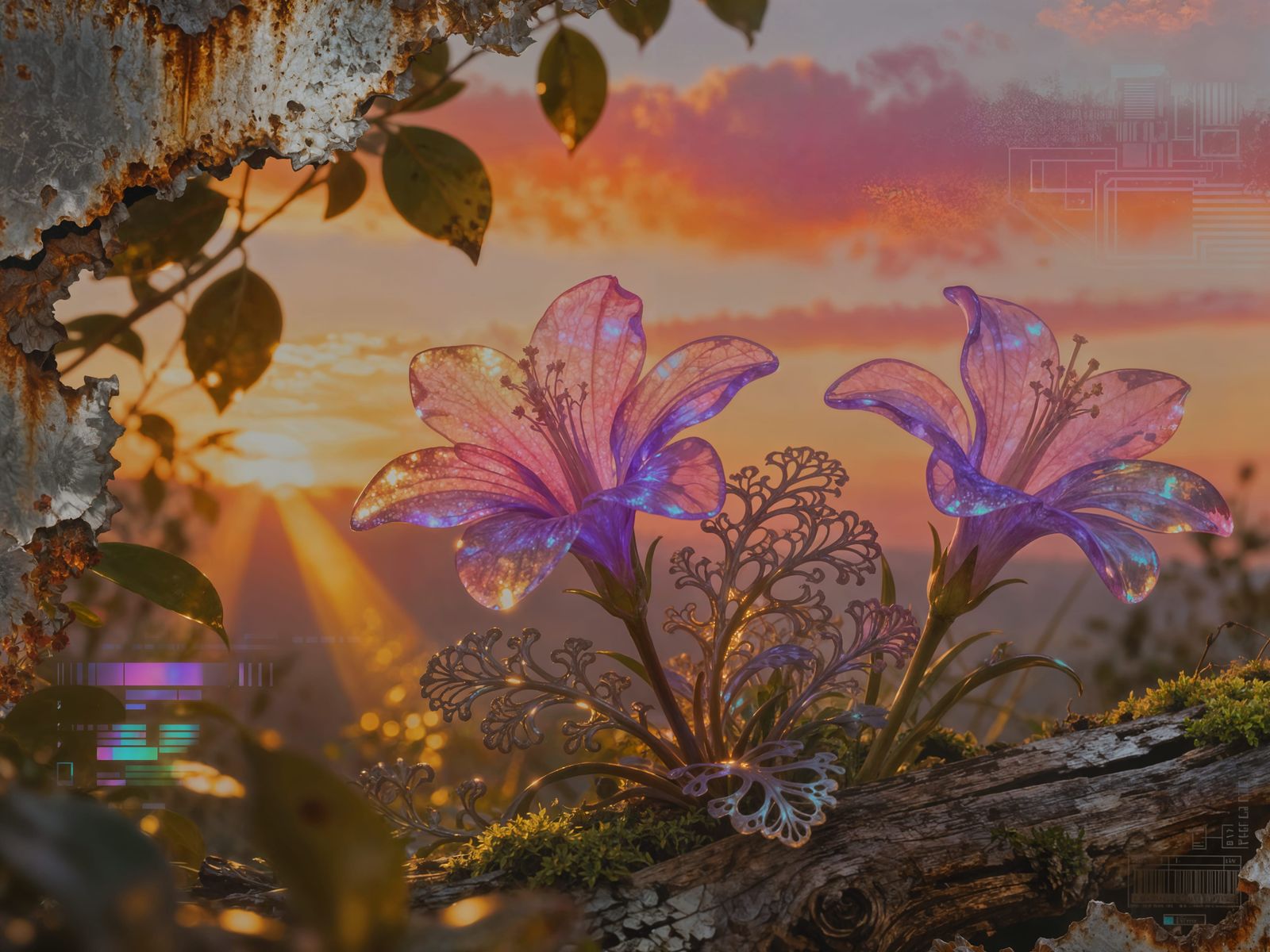 Dreamlike Future Garden with Sunset Glow