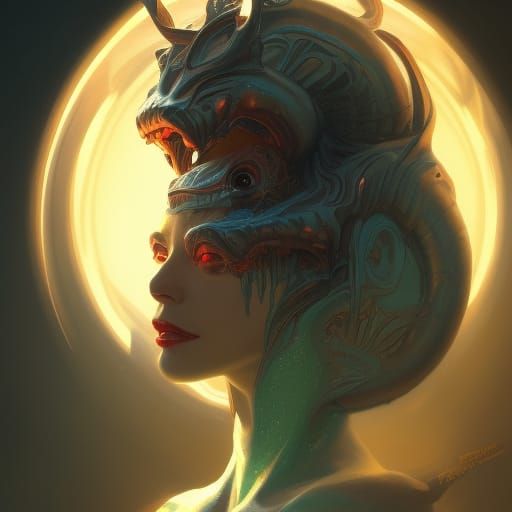 Demonic Alien Goddess Portrait in Detailed Digital Art