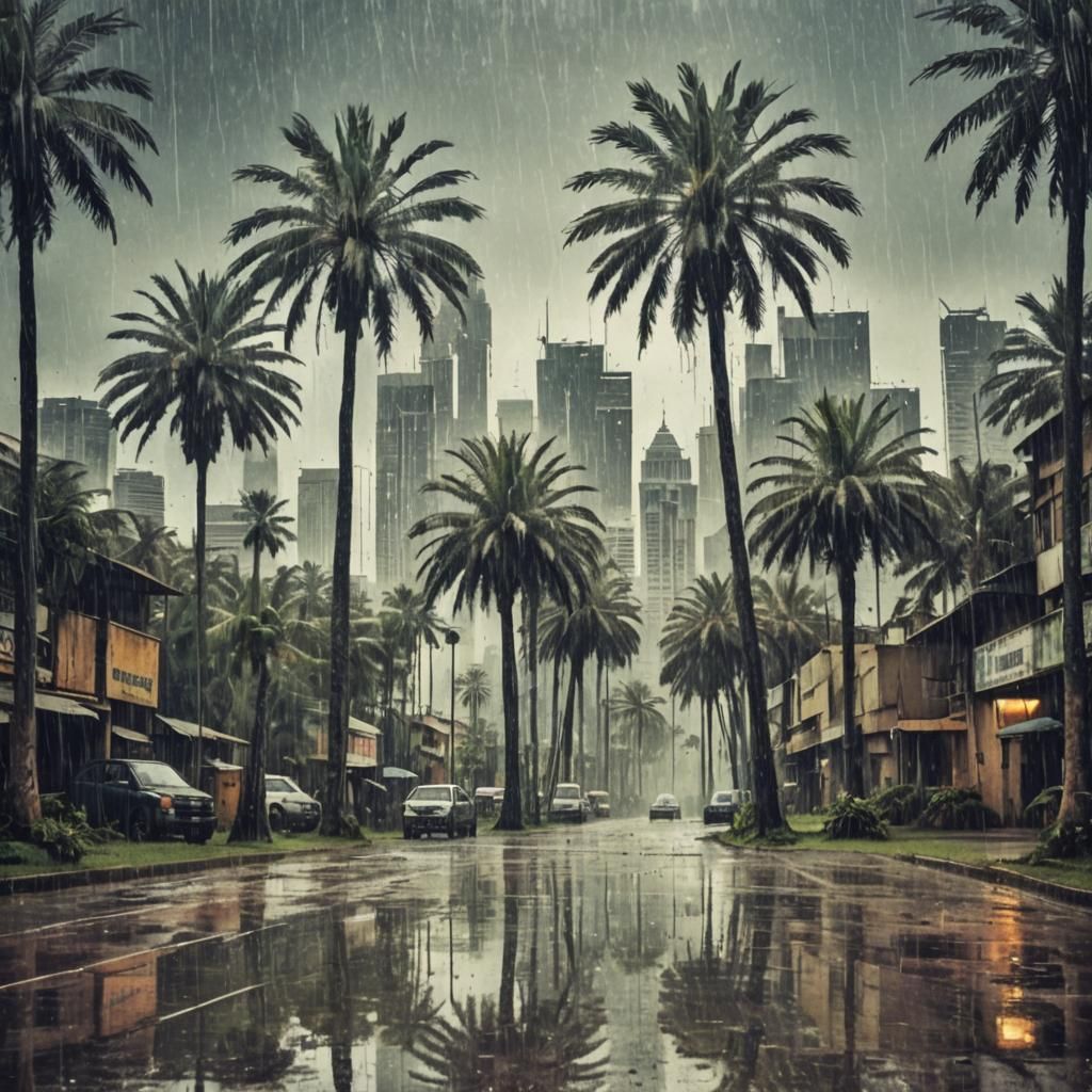 Futuristic African City in Rainy Grunge Style