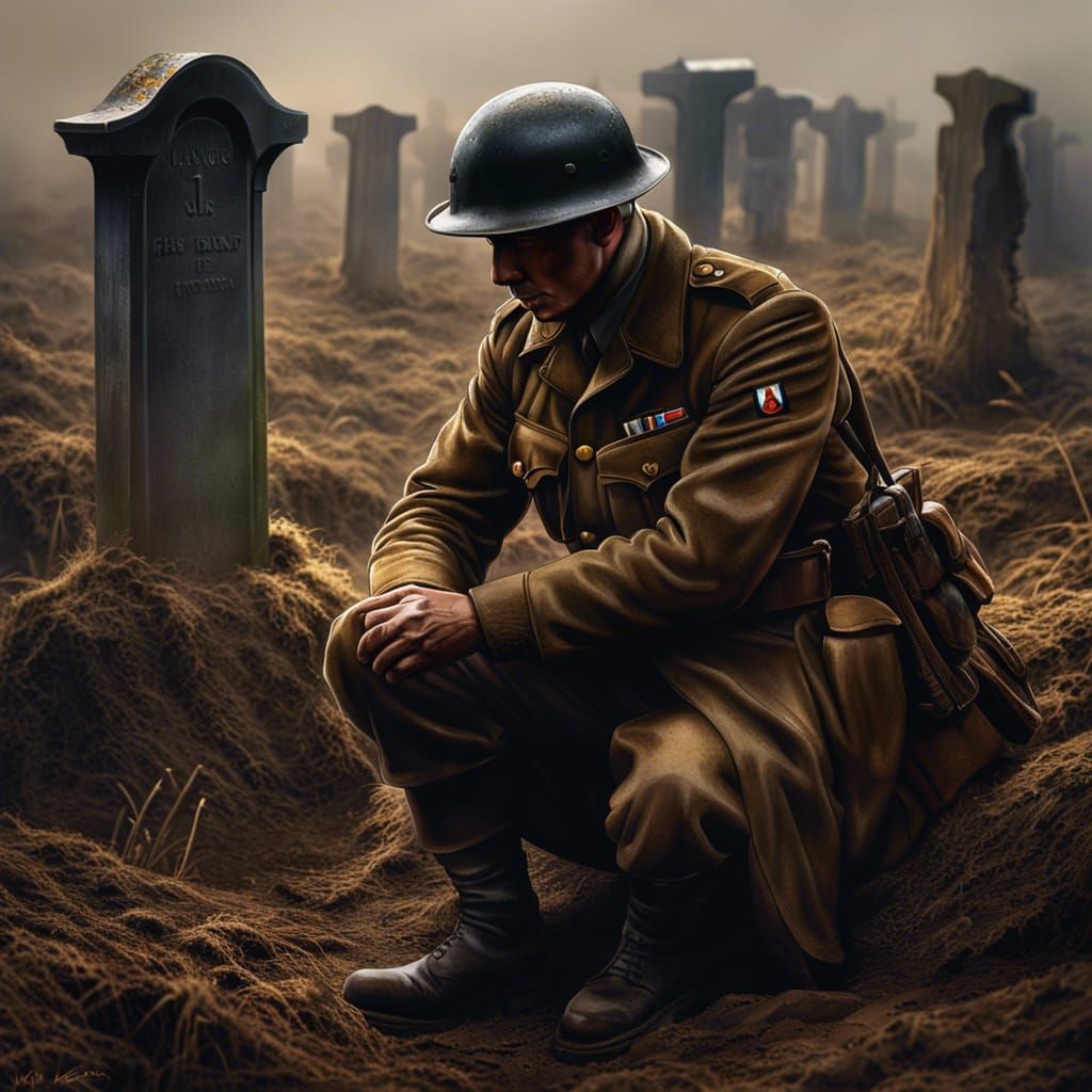 WWI Soldier in Foreign Field: Hyperrealistic Concept Art