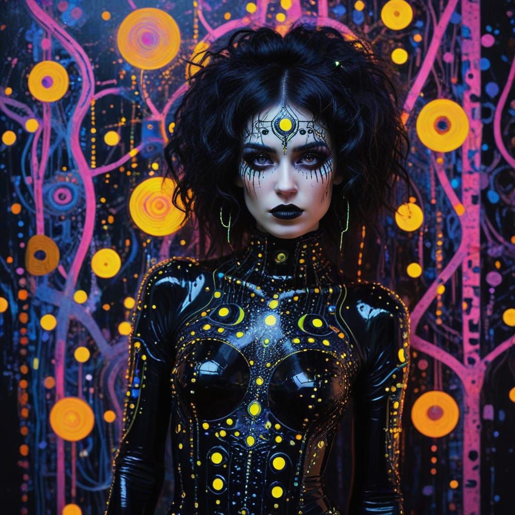 Glamorous Gothic Goddess in Neon Art
