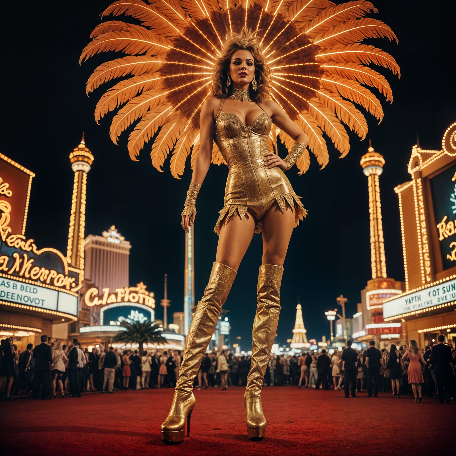 Giant Showgirl Crushes Las Vegas: Cinematic Film Still