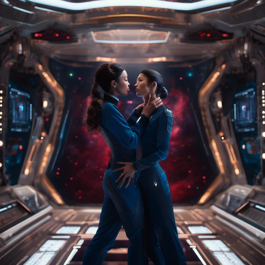 Star Trek: Two Women in Starfleet Uniform Kissing