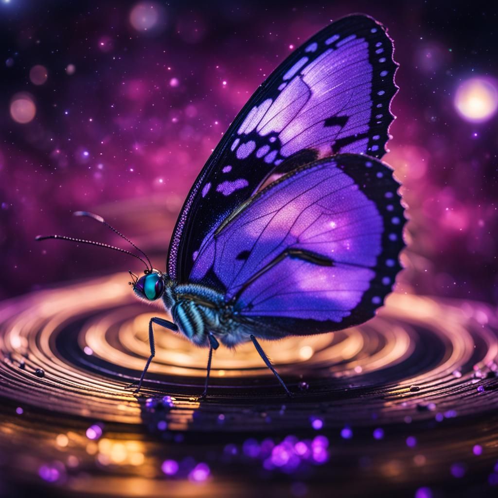 Iridescent Alien Butterfly near Saturn: Macrophotography