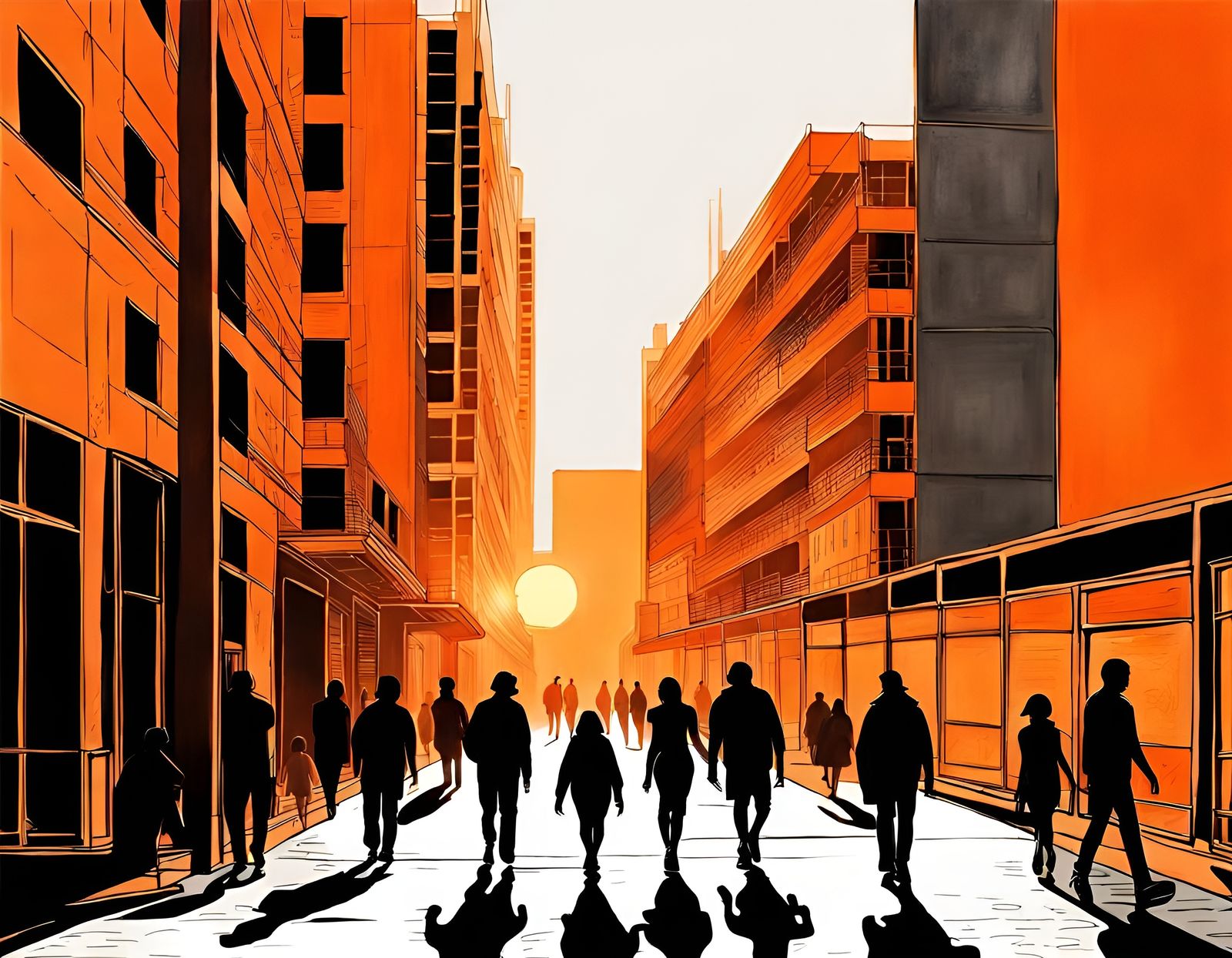 Orange Cityscape: Hyperdetailed Urban Street Scene