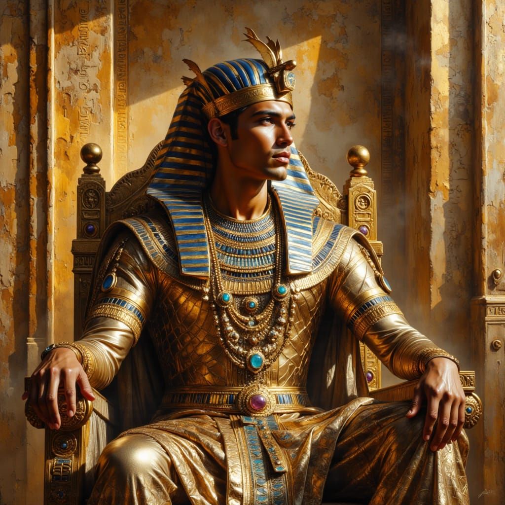 Egyptian Pharaoh Portrait in Impasto Oil Painting Style
