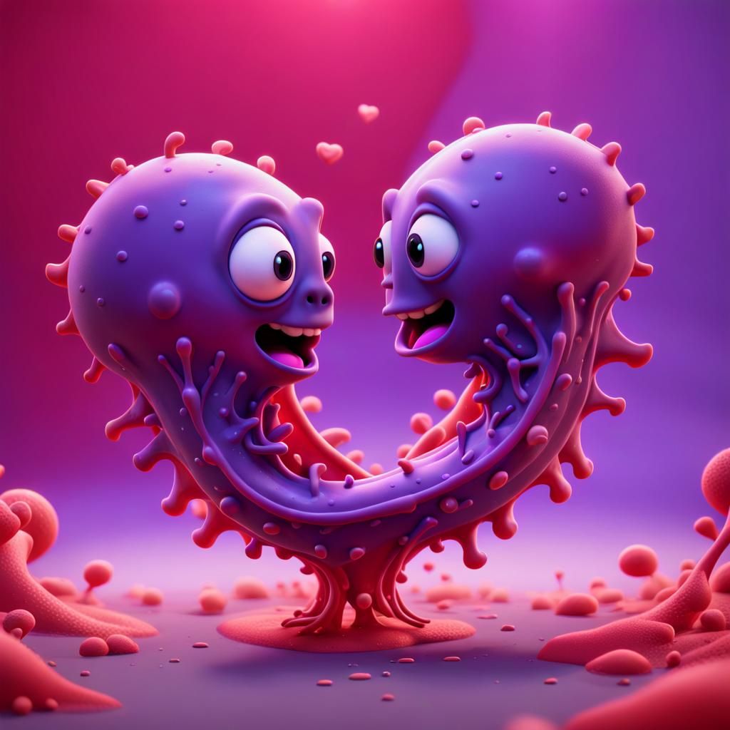 Amoeba Love Scene in 3D Digital Art Style