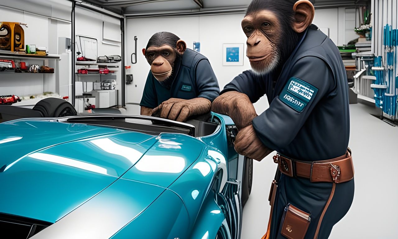 Chimpanzee Mechanics Fix Car Engine
