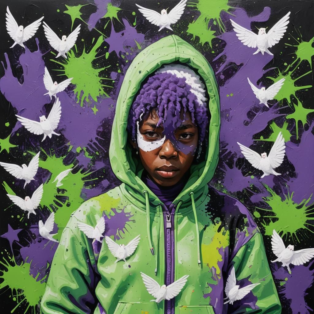 Woman with Neon Wings in Neo-Impressionist Style