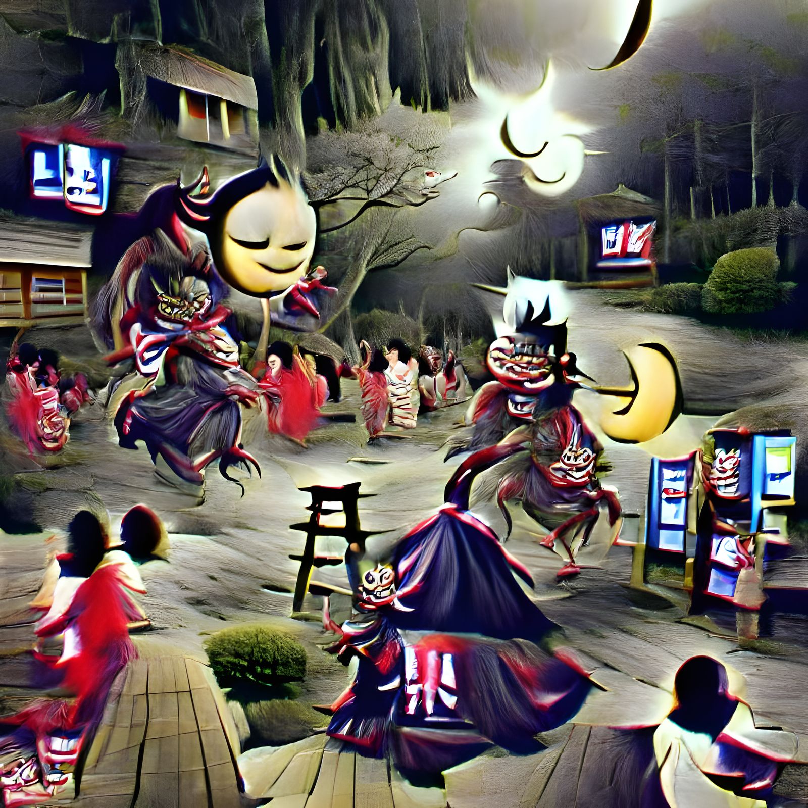 Japanese Demons Dancing in Moonlight: Ultra HD