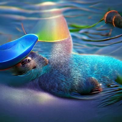 Blue Otter Wearing a Sunhat in 3D Style
