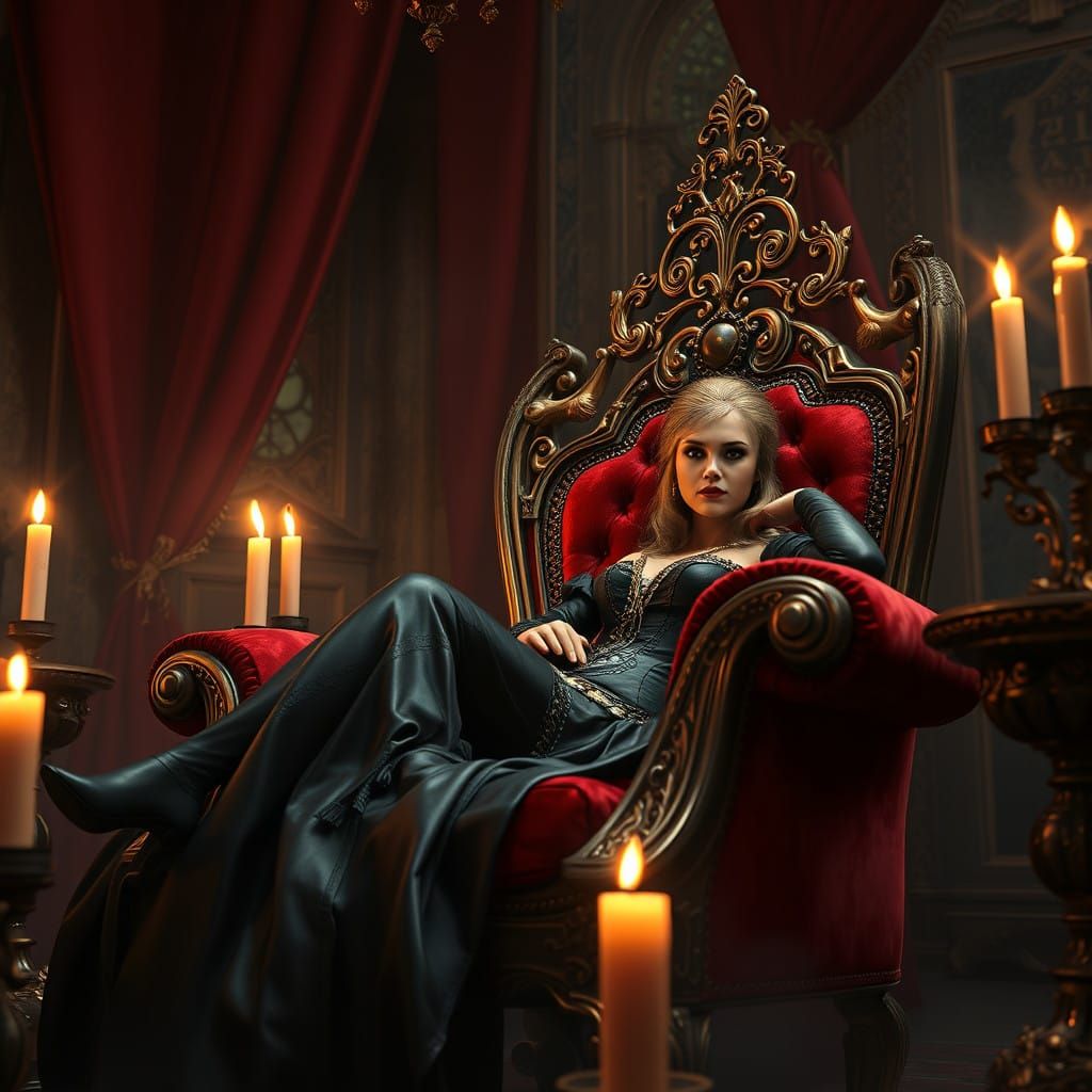Regal Russian Mistress in Dark Fantasy Leather Attire