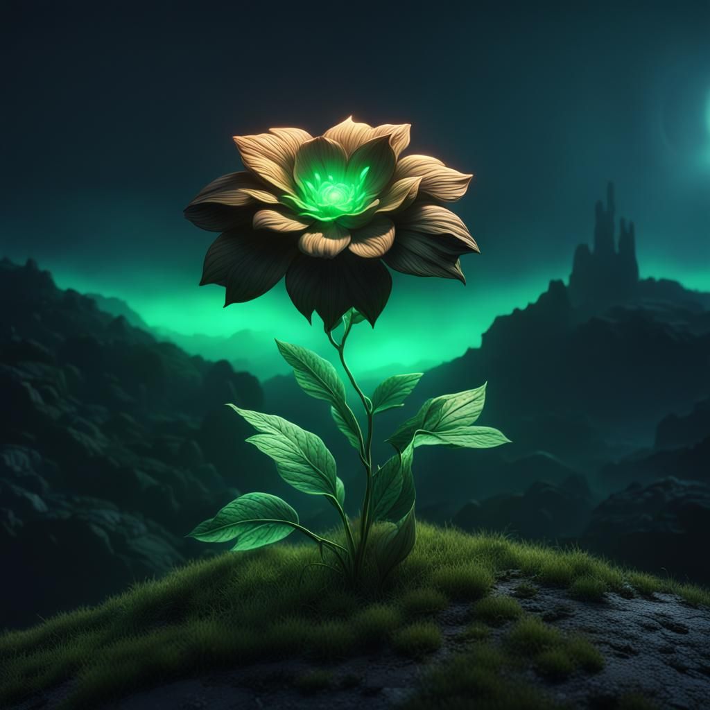 Glowing Flower at Night: Fantasy Concept Art