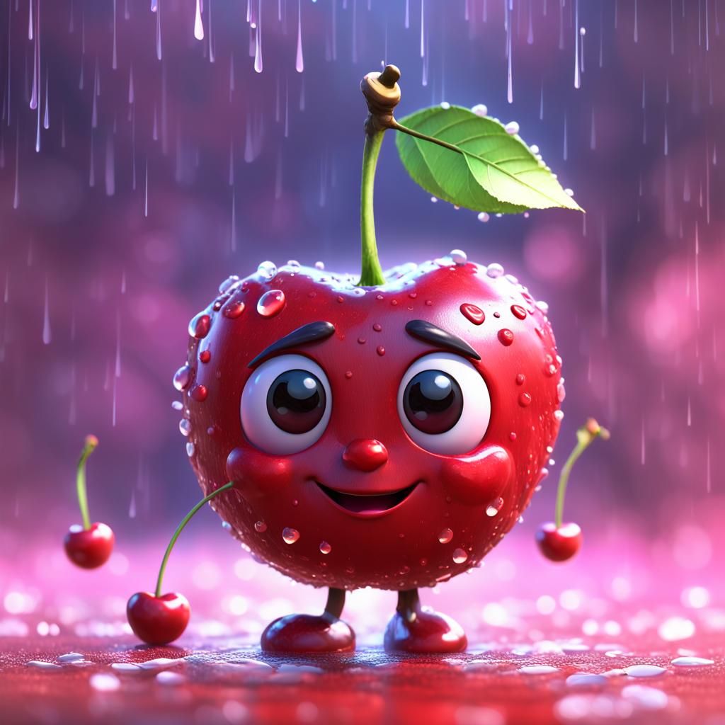 Anthropomorphic Cherry Character in 3D Style